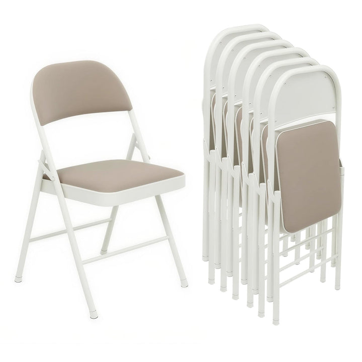 Klappstuhl 6er Set mit PU-Leder &amp; Gepolstert Polsterung, Stabiler Metallrahmen, Leicht &amp; Platzsparen