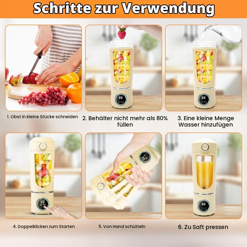 700 ml Tragbarer Mixer, Wiederaufladbarer Kleiner Entsafter, Smoothie Maker mit 12 Rostfreien Klinge
