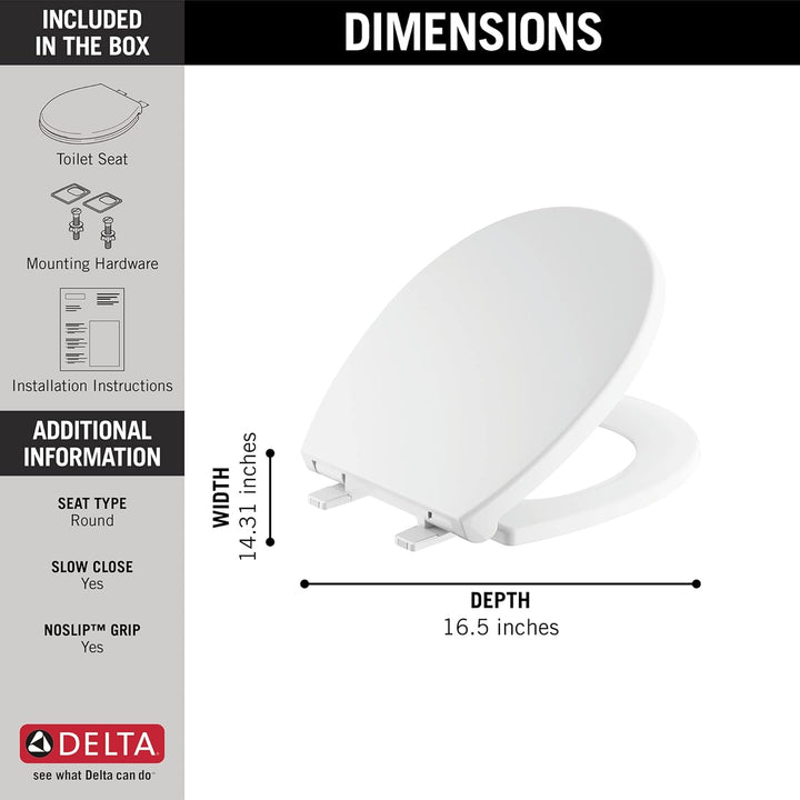 DELTA FAUCET 801903-WH Round Front Slow-Close Toilet Seat in White ROUND Langsam schliessend, ROUND