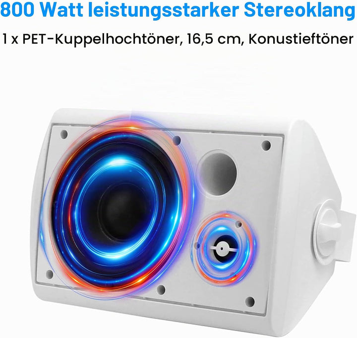 Herdio 800W 6,5 Zoll AussenLautsprecher Wasserdicht, Wandmontage Patio Stereo Indoor Outdoor Lautspr