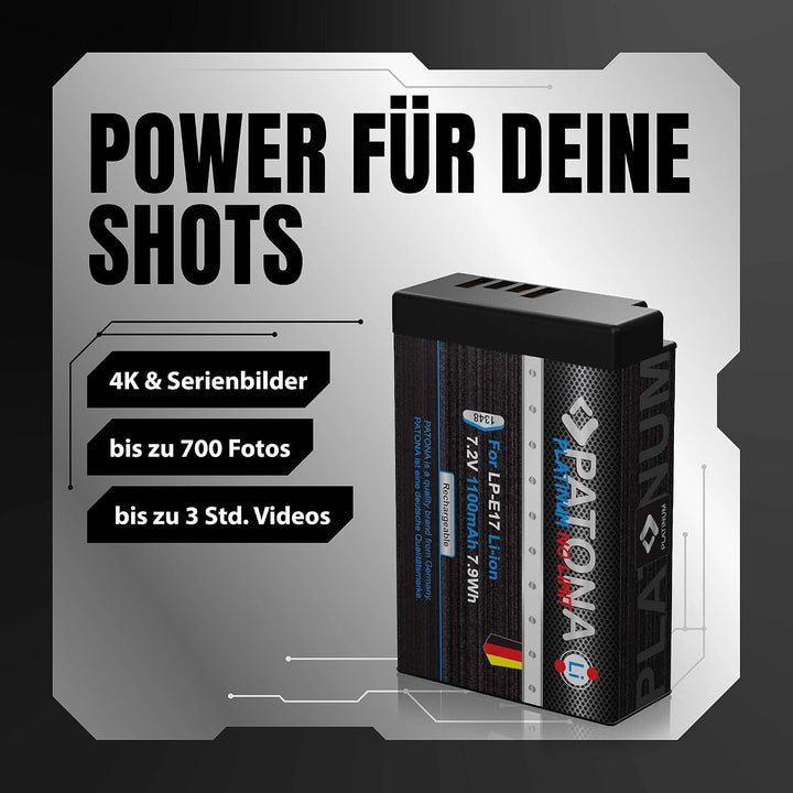 PATONA Platinum Akku LP-E17 1050mAh Kompatibel mit Canon EOS RP R50 R100 M3 M5 M6 Mark II