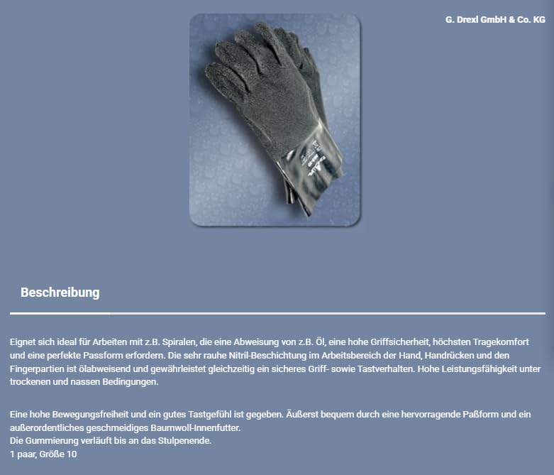 DREXL SPEZIAL SCHUTZHANDSCHUH PROFI 1 PAAR SCHWARZ, FÜR ROHRREINIGUNGSSPIRALEN GEEIGNET