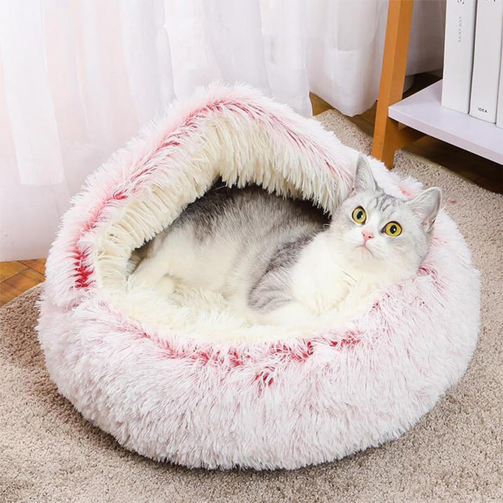 Flauschig Haustierbett Waschbar Katzenbett Hundebett Plüsch Katzenkissen Warm Kuschelbett mit Kapuze
