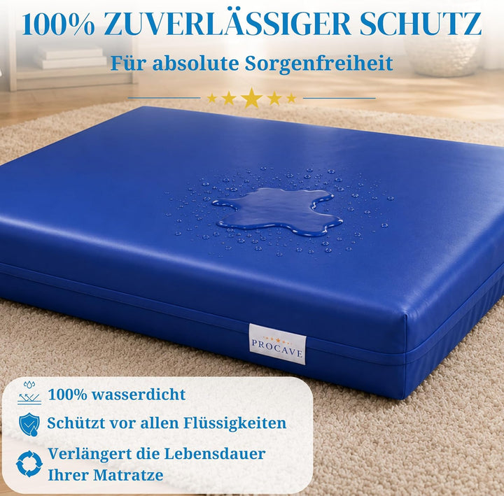 PROCAVE wasserdichter Matratzenbezug in blau. atmungsaktiv und abwischbar 80x200 cm für Matratzen-Hö