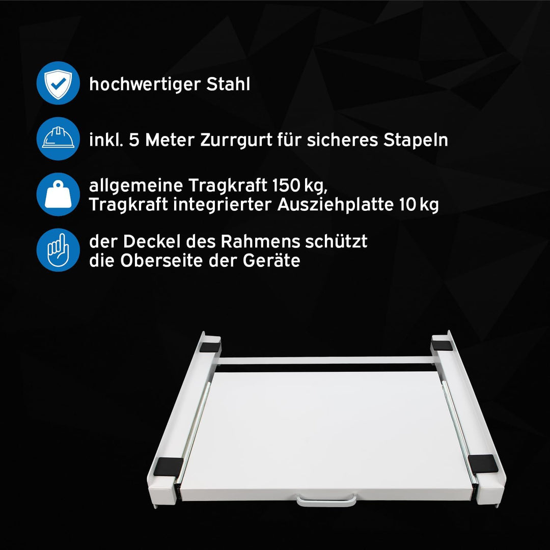 kör4u Premium Antivibrationsmatte 60x60x1cm &amp; kör4u Zwischenbaurahmen weiss mit Ausziehplatte, Stahl