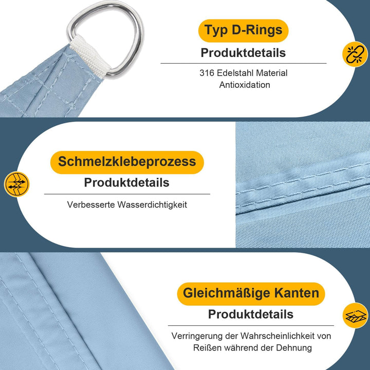 COOL AREA Sonnensegel Wasserdicht Quadratisch 2.5x2.5m Sonnenschutz 95% UV Schutz Windschutz,Wassera