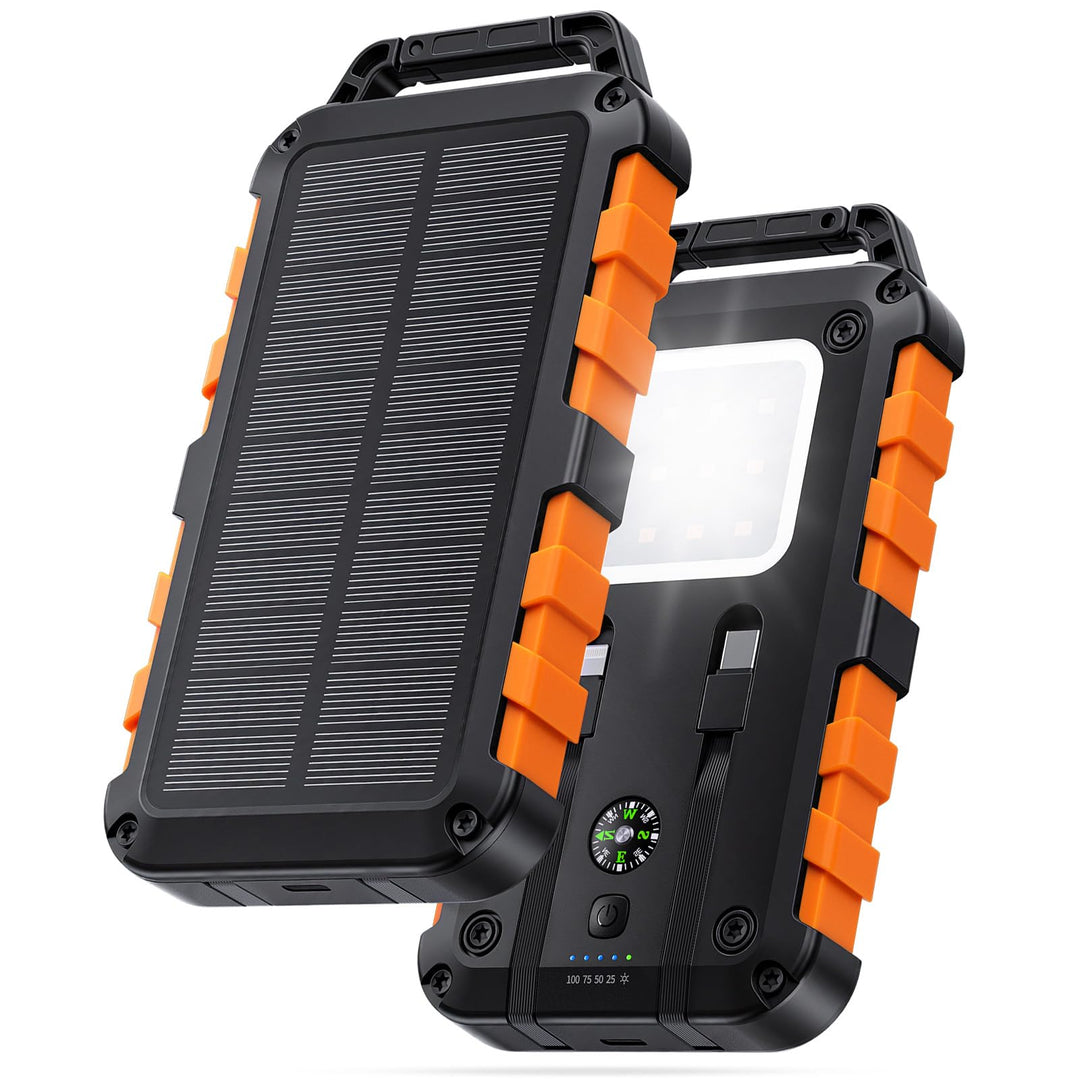 Solar Powerbank 10000mAh, 2 integrierte Kabel, USB-C PD 22.5W