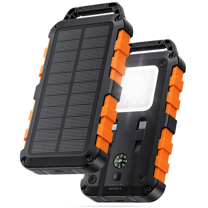 Solar Powerbank 10000mAh, 2 integrierte Kabel, USB-C PD 22.5W