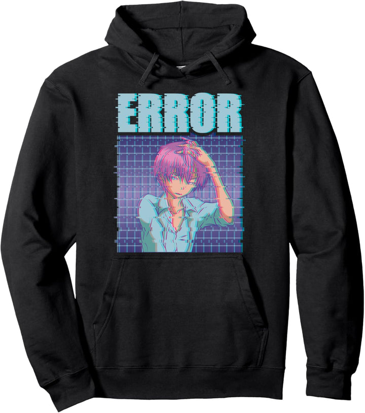 Error - Japanese Aesthetic Vaporwave Sad Anime Boy Pullover Hoodie