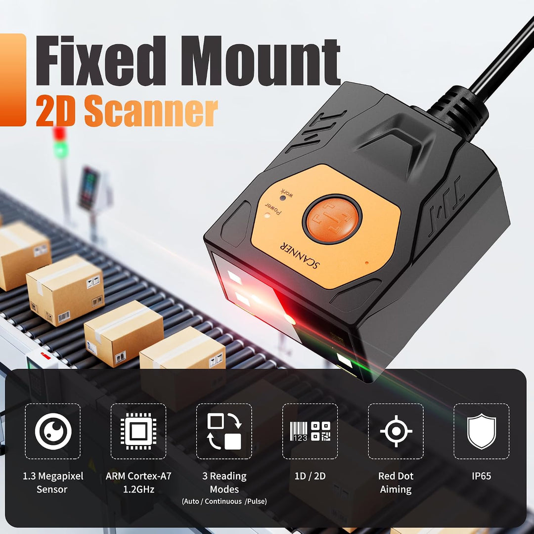NETUM NT-480 Fixed Mount Barcode Scanner, Industrieller 1D 2D QR Code Scanner mit USB Anschluss, Aut