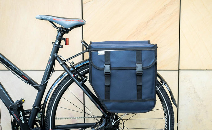 BikyBag Model M – Doppelte Fahrradtaschen für Gepäckträger (Dunkelblau), Dunkelblau