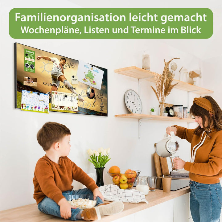 banjado Magnettafel schwarz 78 x 37cm / Magnetwand Metall/Magnetpinnwand als Memoboard/Pinnwand Magn