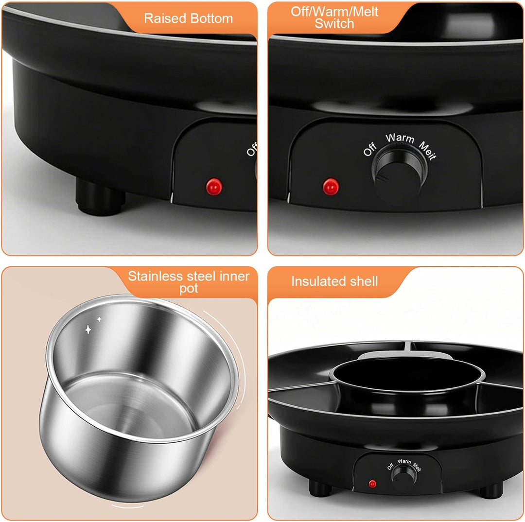 Schokoladen Fondue Elektrisch Set, 280ml Schokoladen Pot mit 2 Temperaturstufen, Servierschale &amp; 2 G