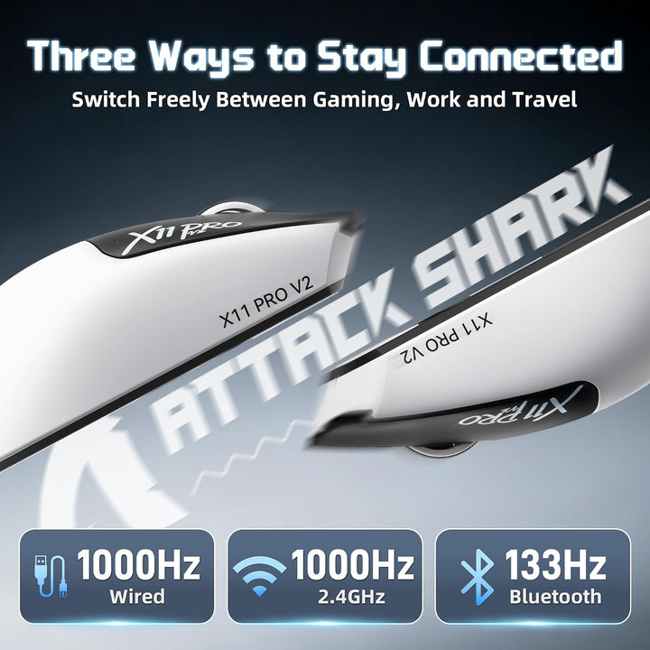ATTACK SHARK X11 PRO V2 Kabellose Gaming Maus mit TFT Dock, Schwarz Weiss A, Schwarz Weiss A