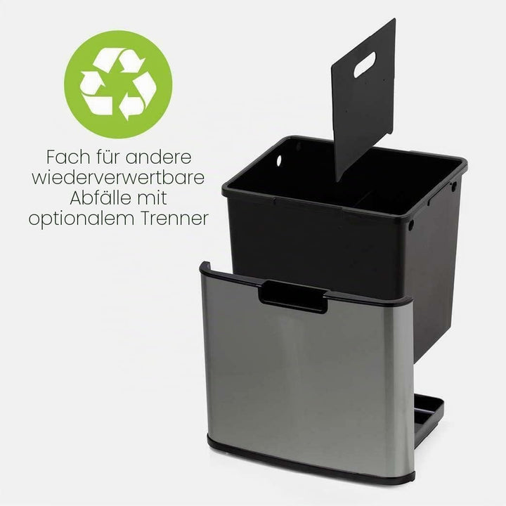NARVIK Automatic Kitchen Bin Double Compartment 75l Edelstahl Recycling grosse Kapazität und 3l Tabe