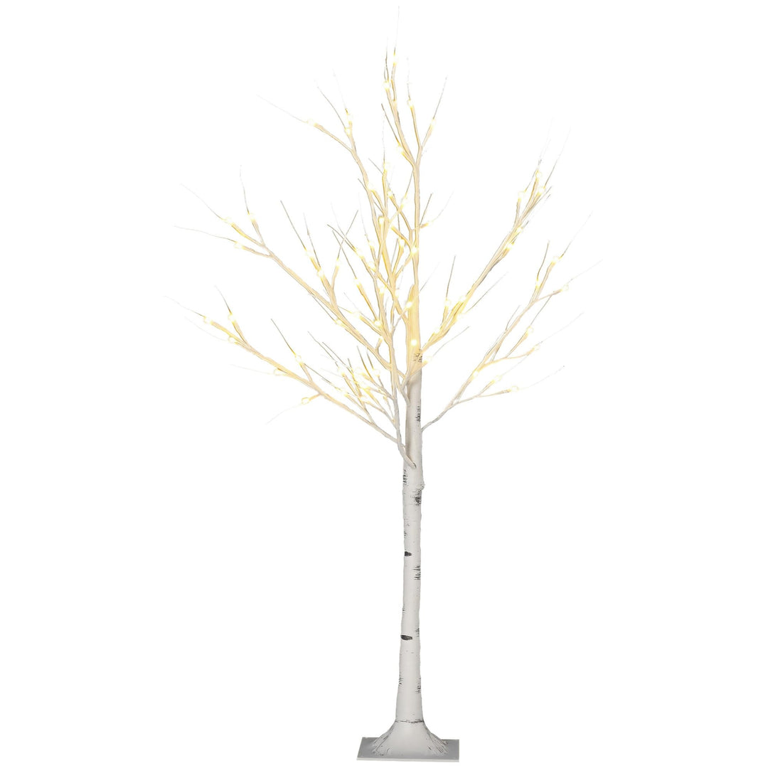 HOMCOM 120 cm Kunstbaum, Weihnachtsbaum Birken mit LED, Kunstbirke, Birkenbaum, Weihnachtsdeko für H