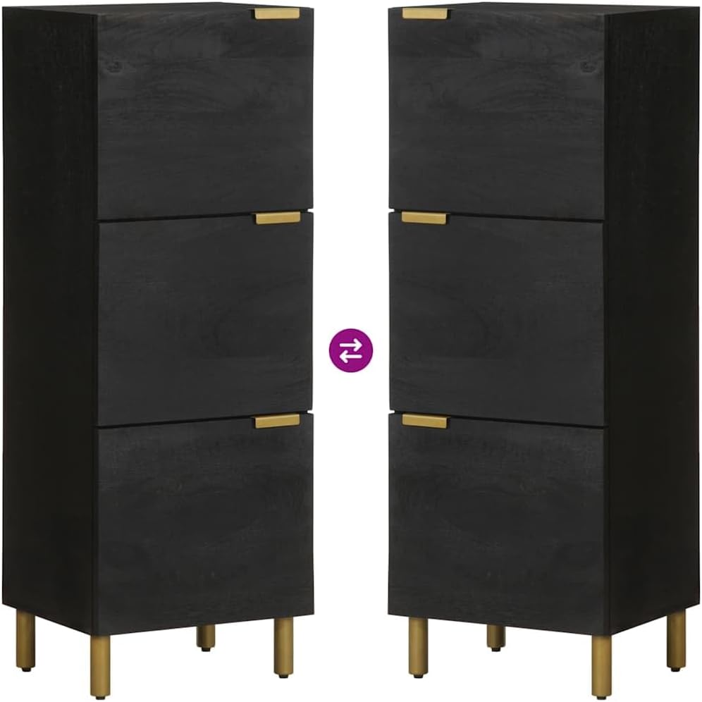 Highboard Schwarz 40x33x110 cm Holzwerkstoff mit Metallfüssen und Griffen, Stauraum Sideboard mit Sc