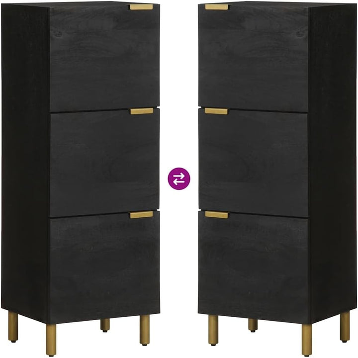 Highboard Schwarz 40x33x110 cm Holzwerkstoff mit Metallfüssen und Griffen, Stauraum Sideboard mit Sc