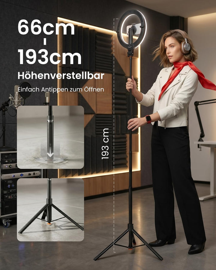 KraftGeek Ringlicht mit Stativ, Stativ für Smartphone mit Selfie Licht