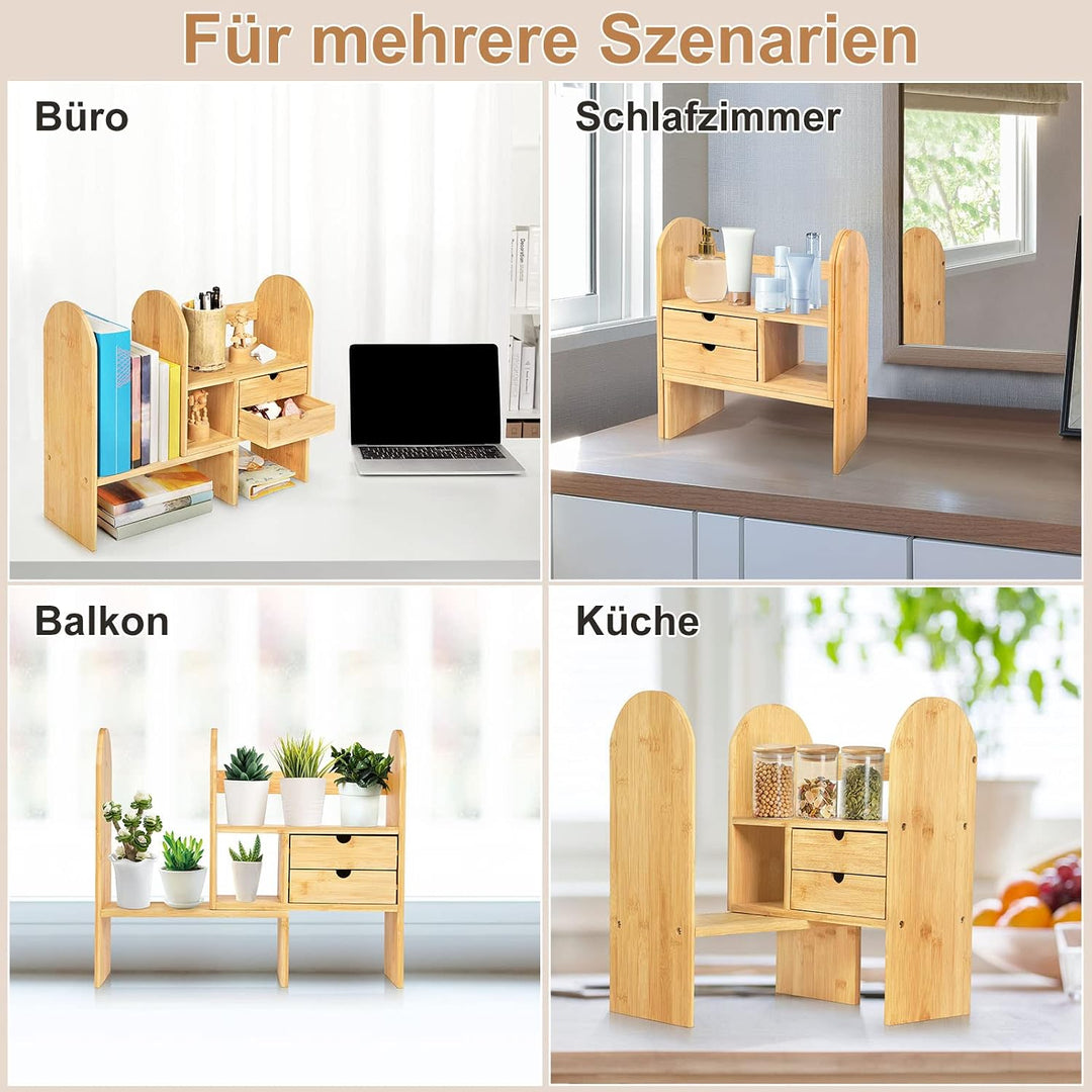 GUUSII HOME Bücherregal Klein Holz Schreibtischregal Verstellbare Tisch Regal Schreibtisch Organizer