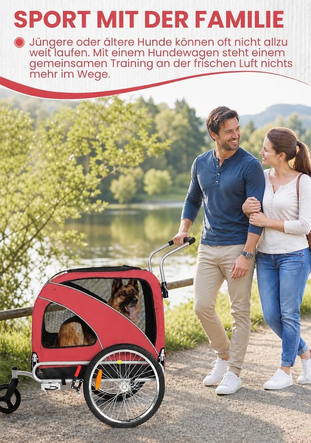 Hundeanhänger 2-in-1 für Fahrrad &amp; Jogger Red