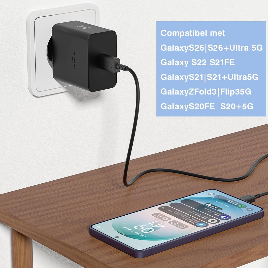 Schnellladegerät 60W Weiss mit 2m Kabel Kompatibel mit Samsung Galaxy Ultra Schwarz 1 Stück mit 2m K