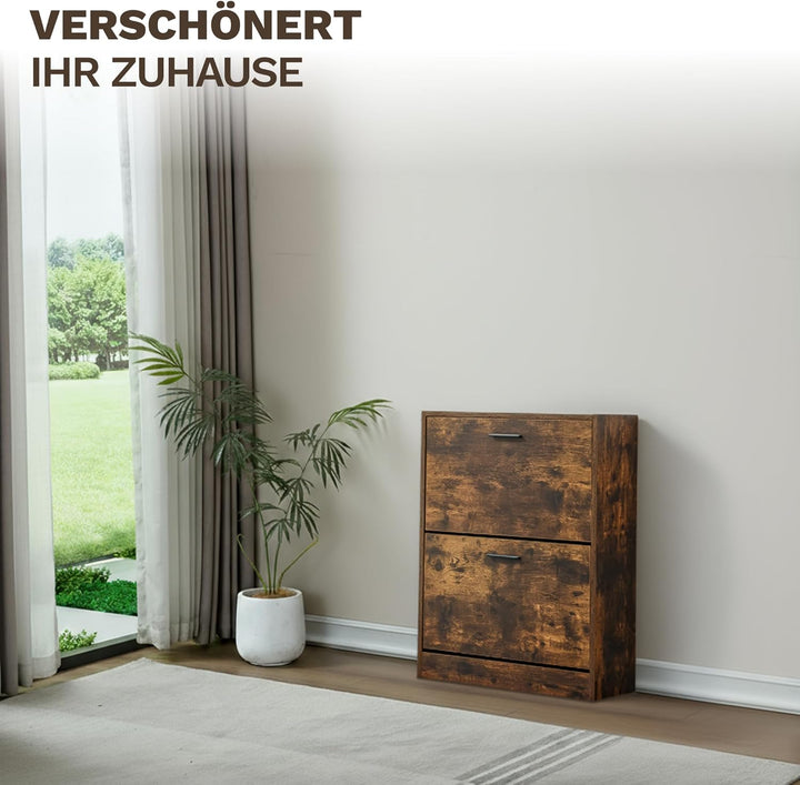 CATAVANA Schuhschrank Schmal - 2 Fächer für 12 Paar - Schuhregal Geschlossen - Platzsparend &amp; Modern