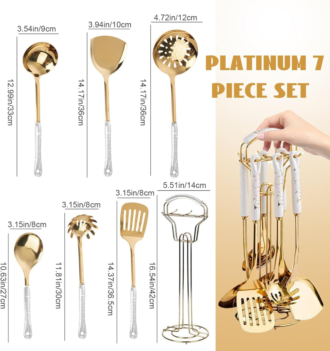 Küchenutensilien Set 7PCS Edelstahl Gold Utensilienhalter Geschirrspüler