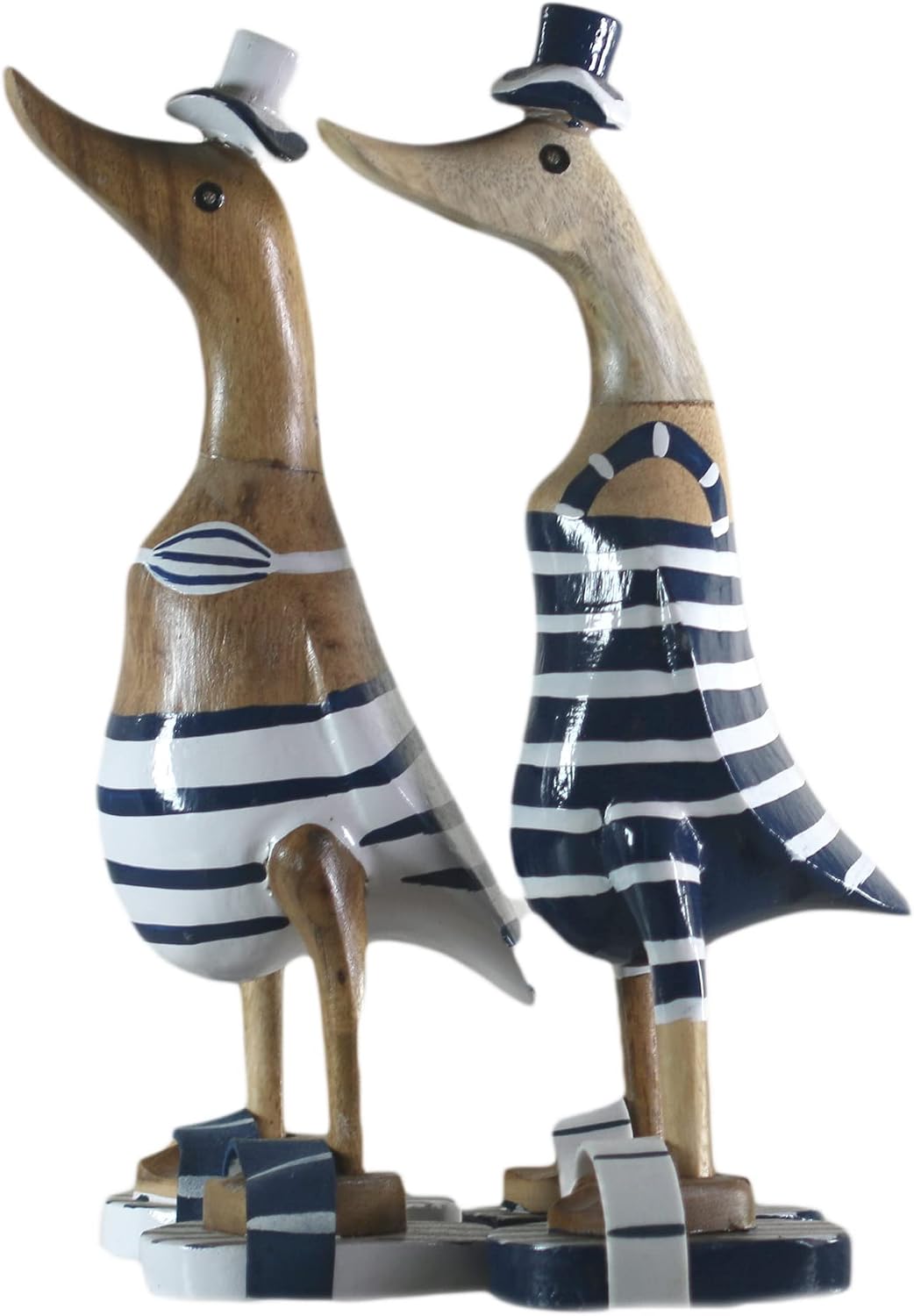 ART-CRAFT 2X Holz Ente Lauf Ente Gartendeko Figur aus Bambus Wurzel und Teak Holz blau Bikini Paar h