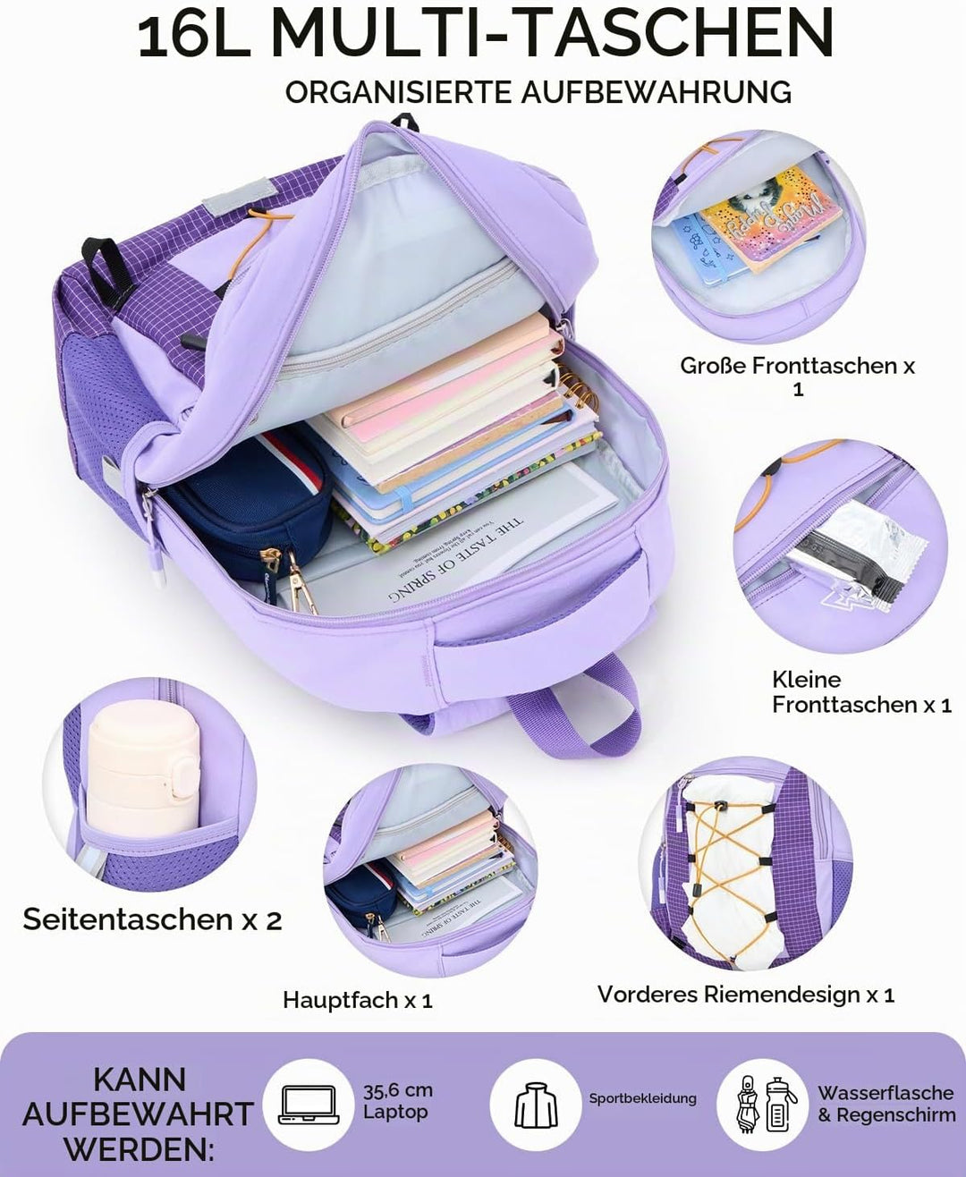 Amythe Outdoor Schulrucksack für Mädchen ab 6 Jahren, Wanderrucksack Kinder 1. - 5. Klasse, Wasserdi