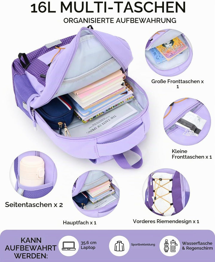 Amythe Outdoor Schulrucksack für Mädchen ab 6 Jahren, Wanderrucksack Kinder 1. - 5. Klasse, Wasserdi