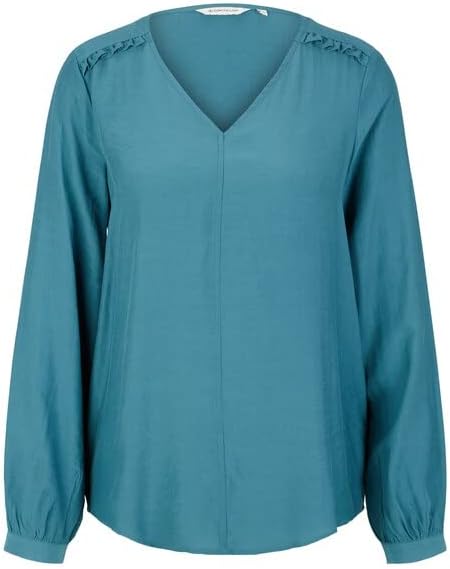 TOM TAILOR Damen Bluse mit V-Ausschnitt 40 13222 - Pastel Teal, 40 13222 - Pastel Teal