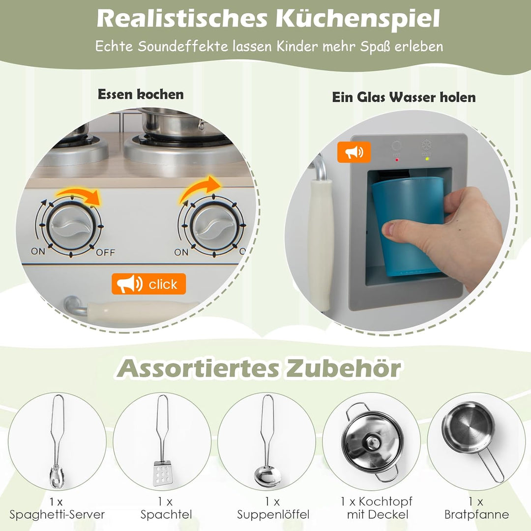 GOPLUS Eck Spielküche, Kinderspielküche mit Mikrowellenofen, Wasserspender, Herd, Dunstabzugshaube,