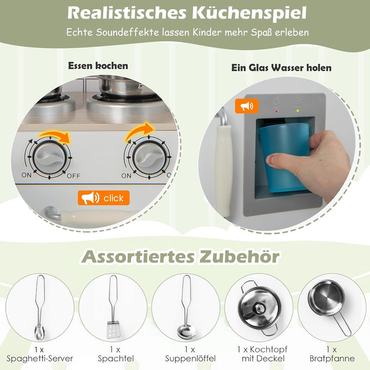 GOPLUS Eck Spielküche, Kinderspielküche mit Mikrowellenofen, Wasserspender, Herd, Dunstabzugshaube,