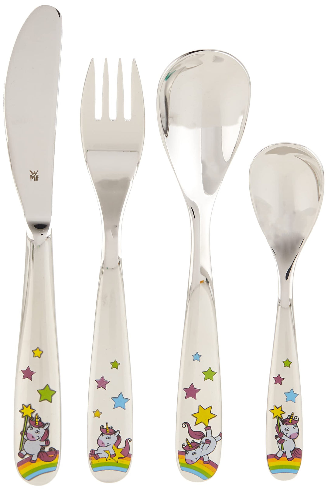 WMF Einhorn Kinderbesteck Set 4-teilig, Kinderbesteck Edelstahl, Kinderbesteck ab 3 Jahre, Cromargan