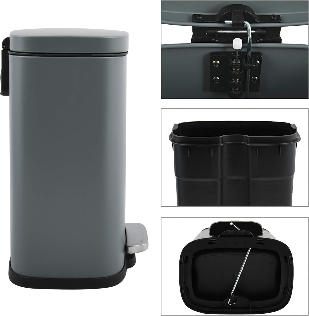 Spirella Kollektion Akira, Abfalleimer mit Pedal 21,5 x 17,5 x 30 cm (5 Liter), Stahl, Weiss, 24X17.
