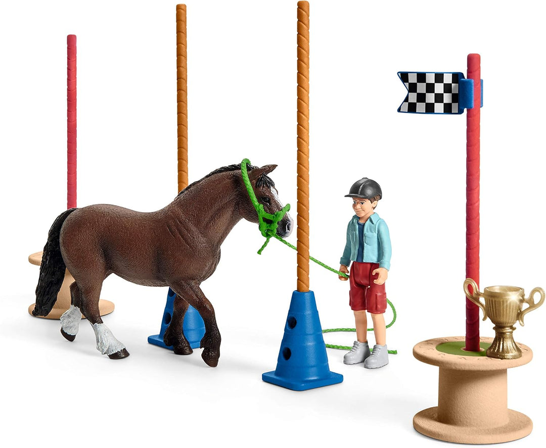 Schleich Farm World | Pony Agility Rennen 42482 | 26 Teile Standardverpackung, Standardverpackung