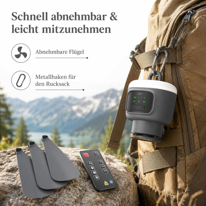 Tragbarer Deckenventilator mit Beleuchtung, 12000mAh Akku &amp; 4 Stufen Camping Ventilator mit Fernbedi