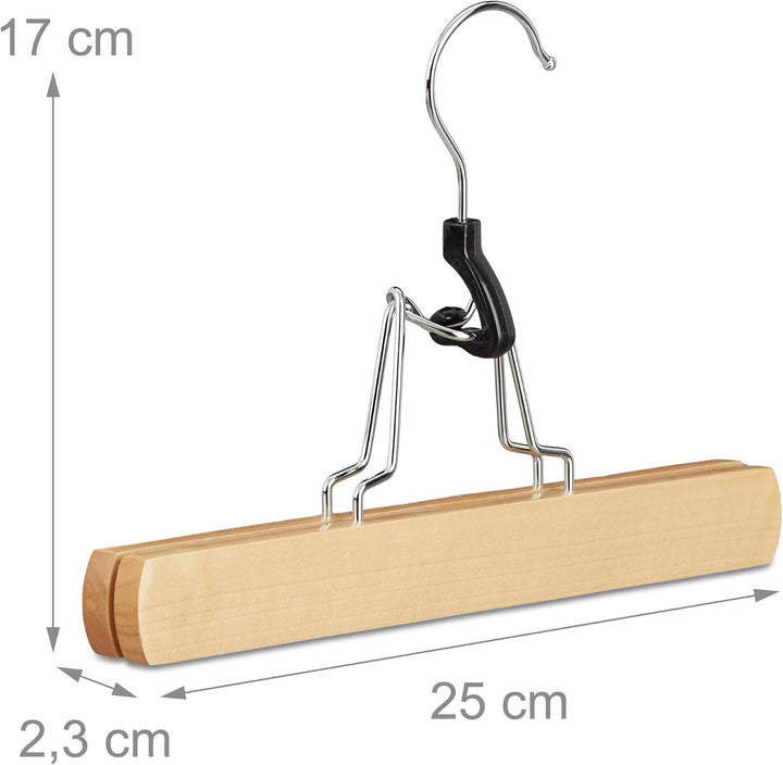 Relaxdays Hosenspanner Holz, 12er Set Kleiderbügel, 360° drehbarer Haken, Klemmbügel für Hosen, HBT: