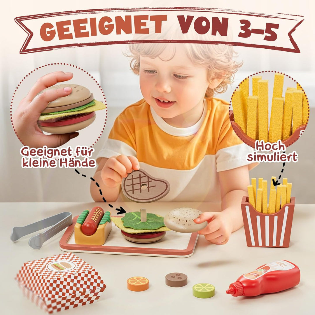 Lehoo Castle Kinderküche Zubehör, kaufladen Zubehör Holz, Kaufmannsladen Zubehör, Spielen Sie Hambur