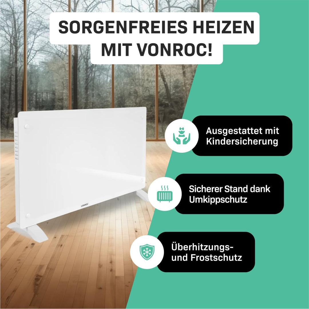 VONROC Elektroheizung energiesparend 2500W - Konvektor Heizung [30qm Räume] - Mobile Elektrische Hei