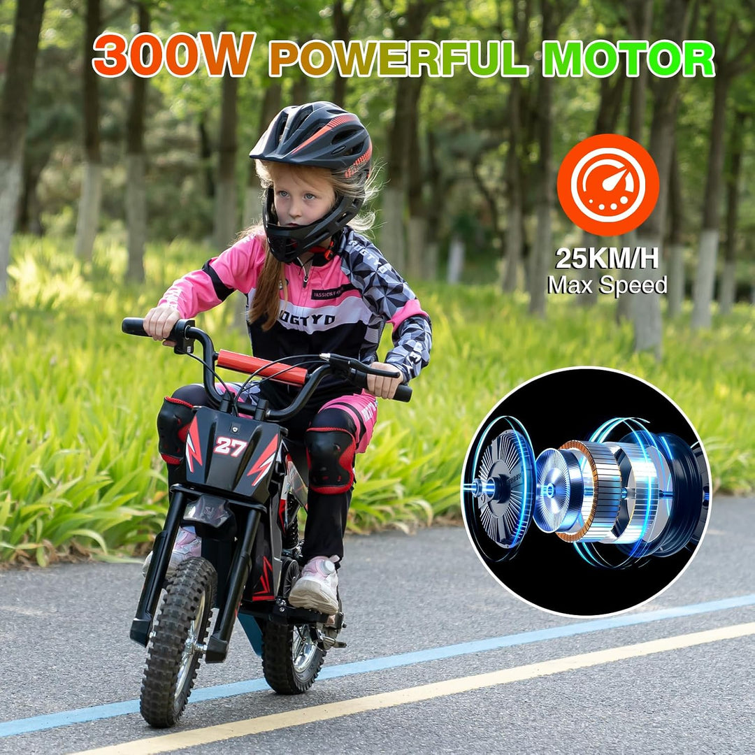 RCB TECH R9X Elektro Motorrad Kinder, Elektromotorrad mit 3 Geschwindigkeitsmodus, Max 25km/h, 36V/5