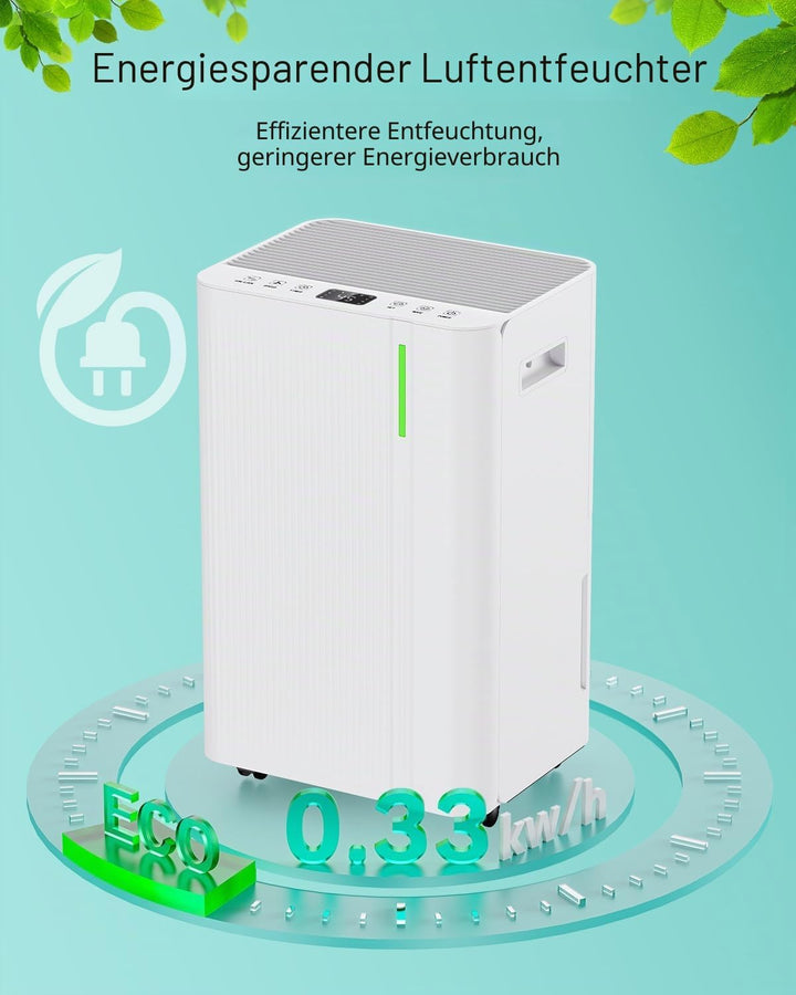 Luftentfeuchter 20L/24h, Elektrischer Entfeuchter mit Kompressor, 3 Modi, Leise und Energiesparend,
