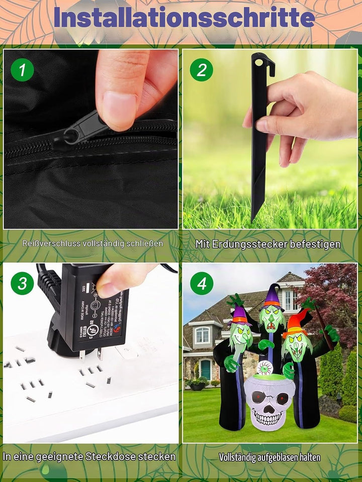 Kalolary 6,2 Fuss Halloween Schlauchboote Sprengt DREI Hexen Kessel Herum, Halloween