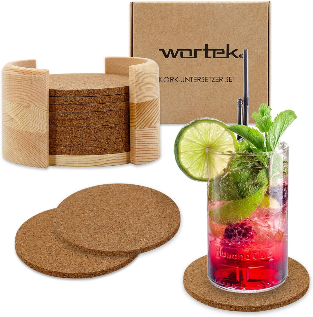 wortek Untersetzer Gläser Korkuntersetzer rund – 10er Set Kork Untersetzer 10cm Korkplatte – hitzebe