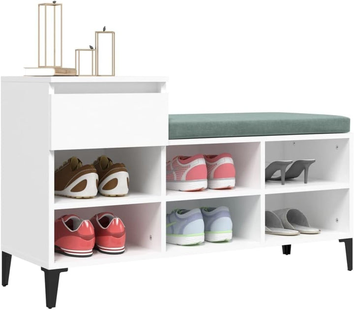 Weisses Schuhregal 102x36x60 cm Holzwerkstoff mit Metallbeinen, Stauraum für Flur und Eingangsbereic