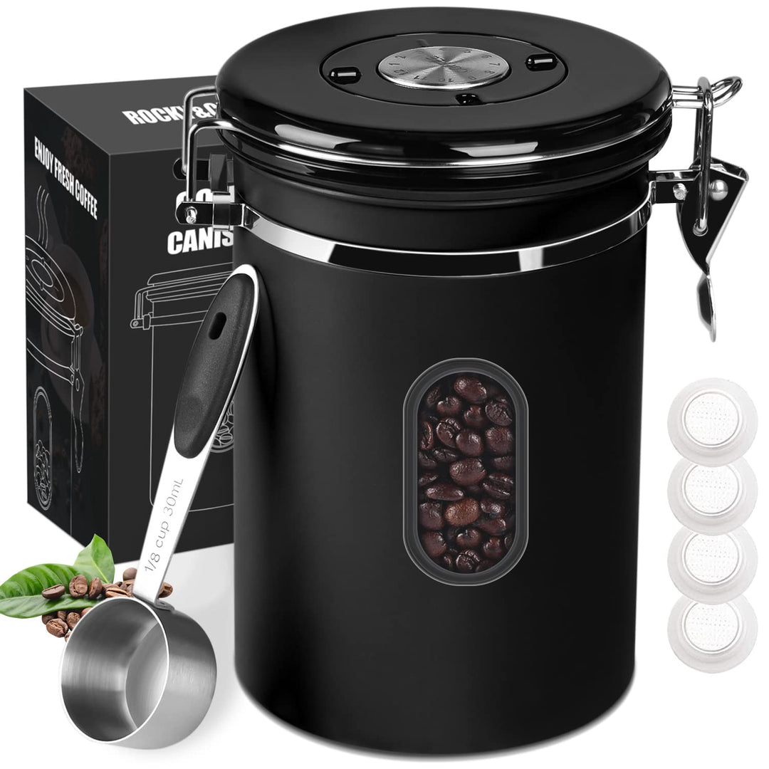 ROCKY&amp;CHAO Kaffeedose Luftdicht aus Edelstahl 2,8L Kaffeebhnen Behälter Vorratsdose für Tee Nüsse Ka