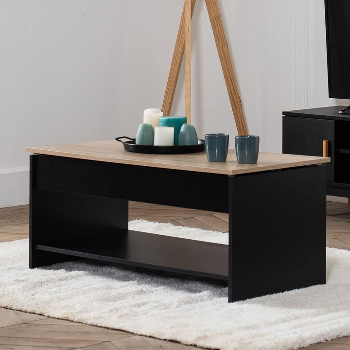 Happy Garden Couchtisch mit hochklappbarer Platte Schwarz und Holz Hedda