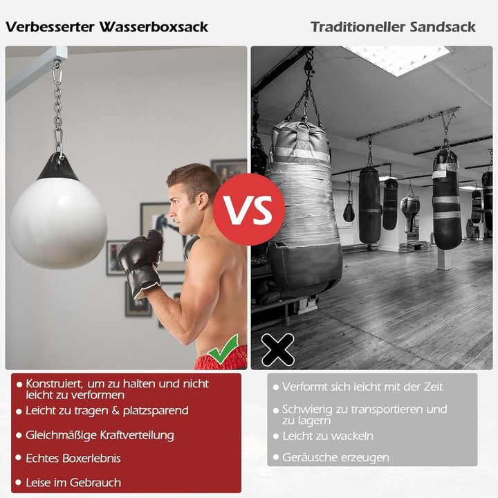 GOPLUS 45cm Wasser Boxsack, 50kg Boxing Punching Bag mit Wasser gefüllt, Schlinge, Wassereinspritzer