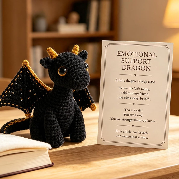 Pocket Emotional Knitted Dragon Doll – Haken Drache mit Positive Karte Schwarz, Schwarz